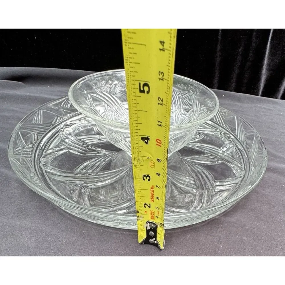 Vintage Anchor Hocking Glass Chip Dip Set Or Flip Cake Stand Swirl Pattern 5/31